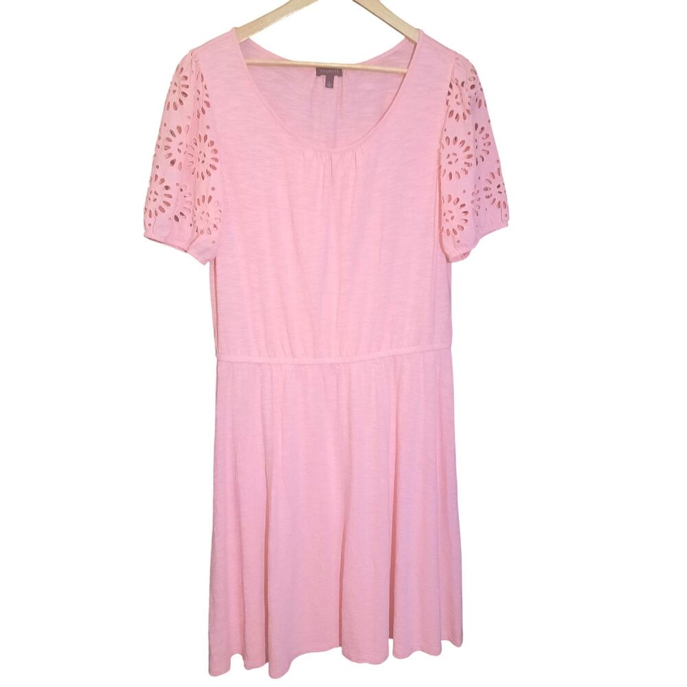 Talbots Womens Peach Round Neck Eyelet Short Sleeve Fit and Flare Dress Size L